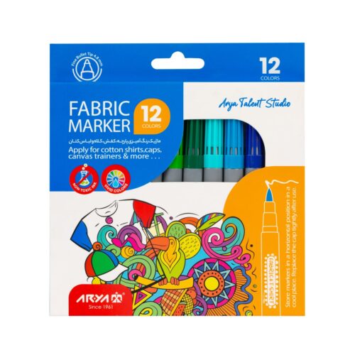 ماژیک-پارچه-و-لباس-12رنگ-مقوایی-آریا-1